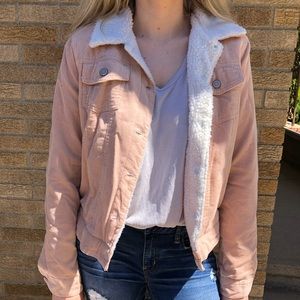 Blush Pink Corduroy Jacket with Sherpa Collar